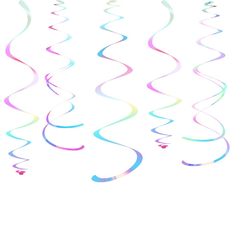 Iridescent White Party Hanging Swirl Decorations Shimmer Transparent White Plastic Streamer for Ceiling, Pack of 28
